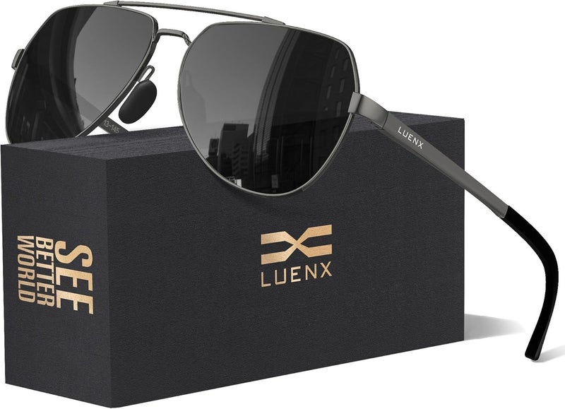 LUENX Aviator Sunglasses for Men Women Polarized New Shades Large Metal Frame - UV 400 Protection - Image 1